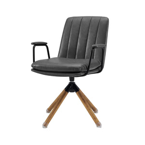 Homeroots 23" Gray And Natural Faux Leather Swivel Arm Chair   526380