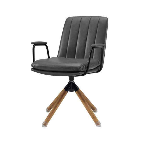 Homeroots 23" Gray And Natural Faux Leather Swivel Arm Chair   526380