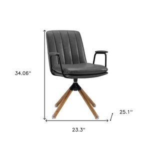 Homeroots 23" Gray And Natural Faux Leather Swivel Arm Chair   526380