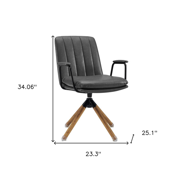 Homeroots 23" Gray And Natural Faux Leather Swivel Arm Chair   526380