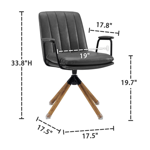 Homeroots 23" Gray And Natural Faux Leather Swivel Arm Chair   526380