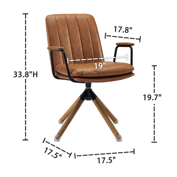 Homeroots 23" Carmel Brown Faux Leather Swivel Arm Chair   526382