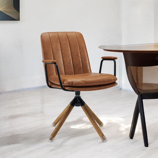 HomeRoots 23" Faux Leather Swivel Arm Chair - Modern Comfort with Stylish Design for Living Room or Office Brown 526382