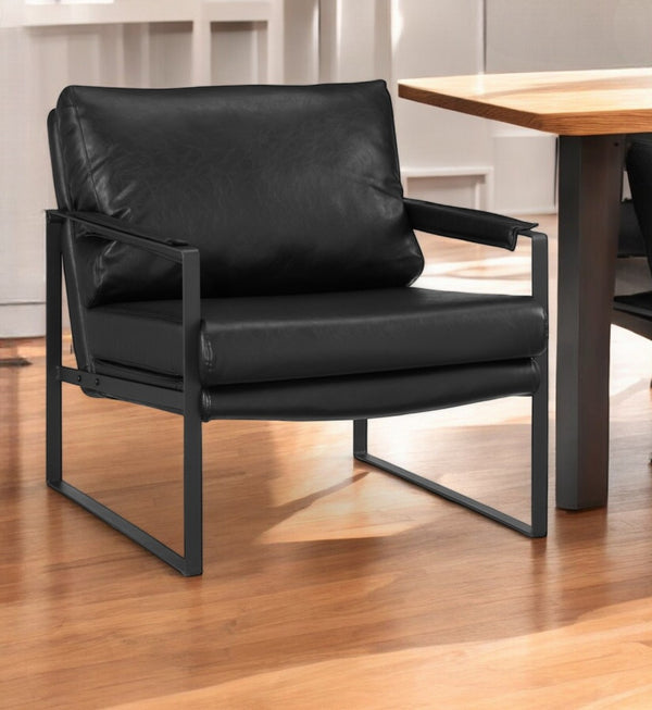 HomeRoots 27" Contemporary Faux Leather Arm Chair for Stylish Comfort and Durable Support in Your Space Black 526383