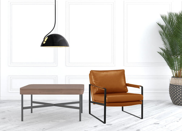 Homeroots 27" Brown Faux Leather And Black Arm Chair   526385