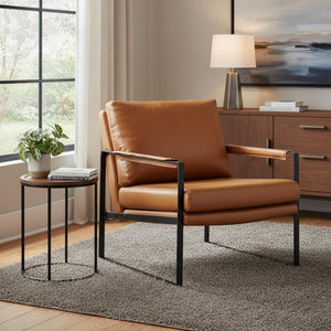 HomeRoots 27" Contemporary Faux Leather Arm Chair for Stylish Comfort and Durable Support in Your Space Brown 526385