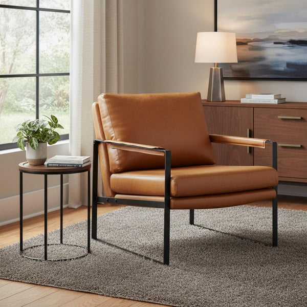 HomeRoots 27" Contemporary Faux Leather Arm Chair for Stylish Comfort and Durable Support in Your Space Brown 526385