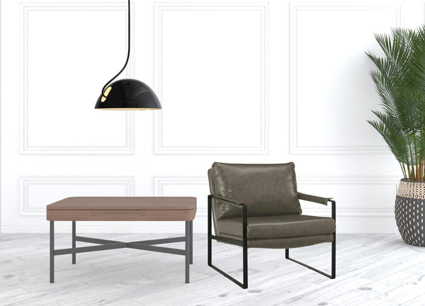 Homeroots 27" Dark Gray Faux Leather And Black Arm Chair   526386