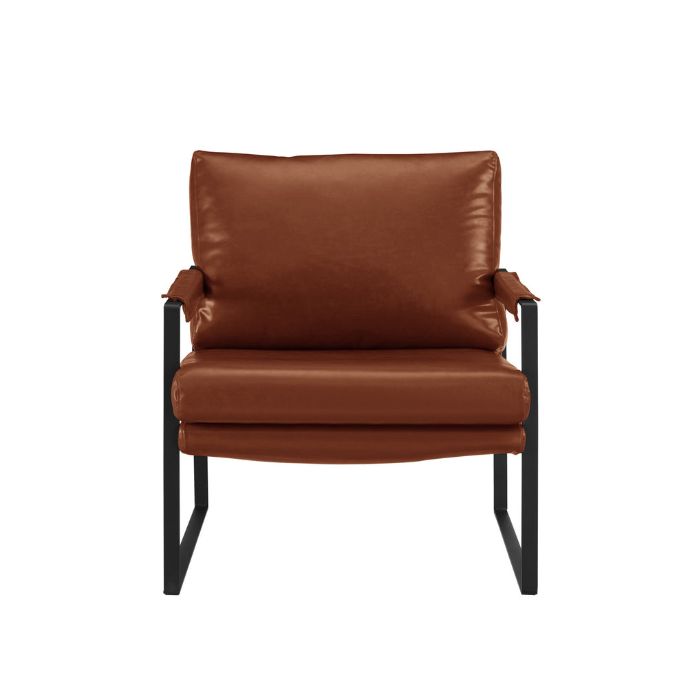 Homeroots 27" Dark Brown Faux Leather And Black Arm Chair   526387