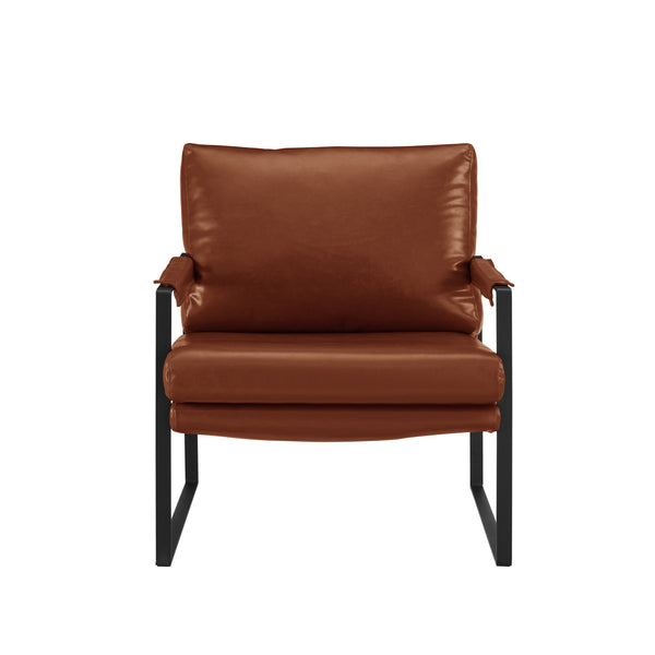 Homeroots 27" Dark Brown Faux Leather And Black Arm Chair   526387