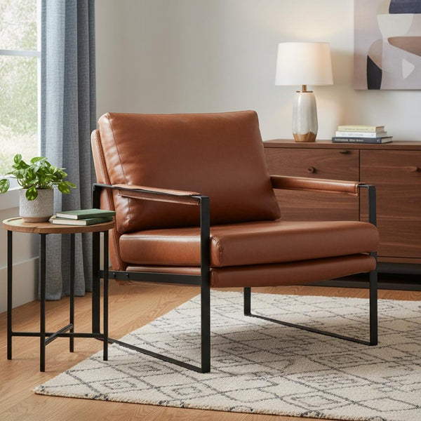 HomeRoots 27" Contemporary Faux Leather Arm Chair for Stylish Comfort and Durable Support in Your Space Dark Brown 526387