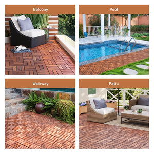 English Elm Acacia Wood Interlocking Deck Tiles, 30 Pcs 12" X 12" Durable Outdoor Flooring For Patios & Pools W2391P272587