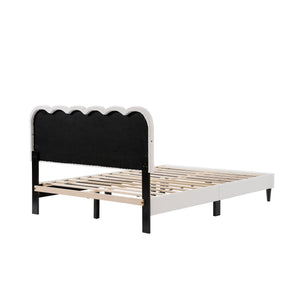English Elm Christopher Knight Home® - Lambswool Petal Headboard Bed Frame In Cream – Elegant, Soft Design With Ambient Light For Queen Size N769P272030W