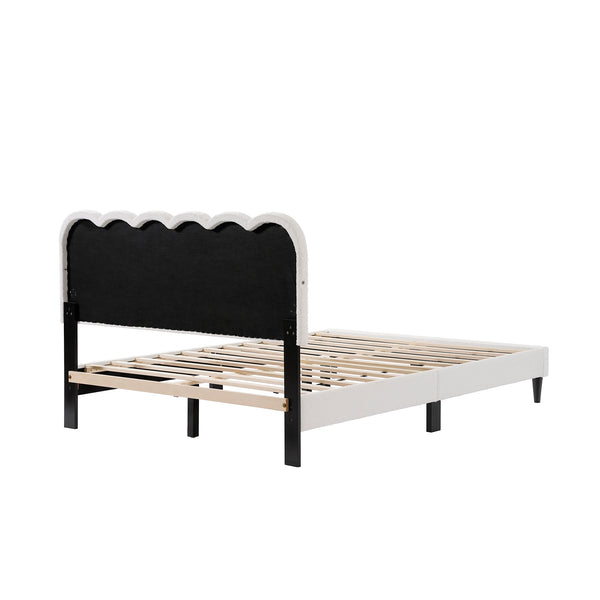 English Elm Christopher Knight Home® - Lambswool Petal Headboard Bed Frame In Cream – Elegant, Soft Design With Ambient Light For Queen Size N769P272030W