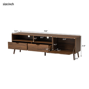 English Elm Mid Century TV Stand Natural Wood Grain with Drop-Down Door, 2 Drawers & 4 Cabinets, Cable-Managed Storage (Fits TVs up to 80") N710P295758P