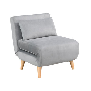 Homeroots 27" Light Gray And Natural Plush Upholstered Convertible Chair And Toss Pillow   526453