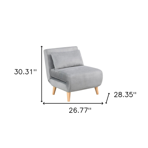 Homeroots 27" Light Gray And Natural Plush Upholstered Convertible Chair And Toss Pillow   526453