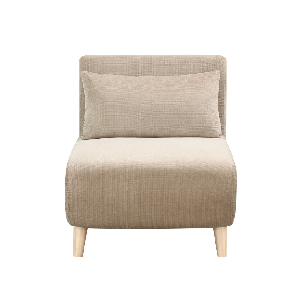 Homeroots 27" Beige And Natural Plush Upholstered Convertible Chair And Toss Pillow   526454
