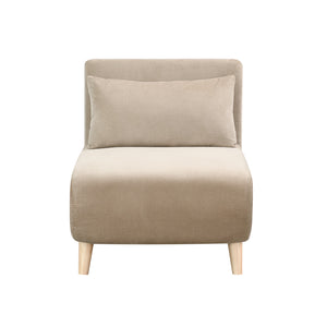 Homeroots 27" Beige And Natural Plush Upholstered Convertible Chair And Toss Pillow   526454
