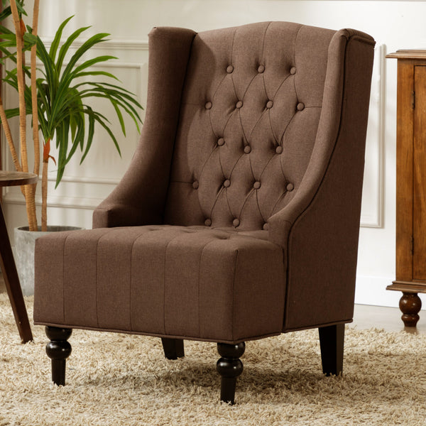 Homeroots 25" Brown And Black Fabric Tufted Wingback Chair   526456
