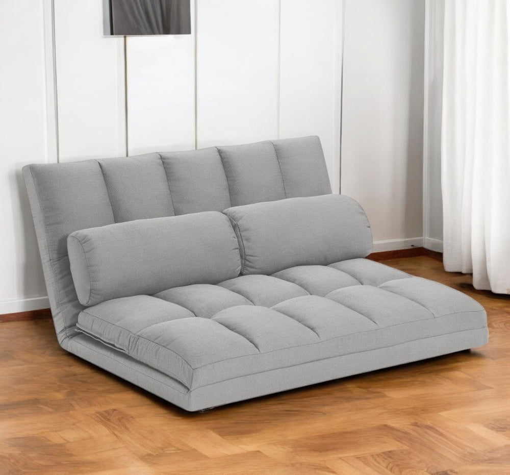 Homeroots 45" Gray Futon Sofa Bed With Toss Pillows - Modern Convertible Sleeper Loveseat For Stylish Spaces   526457