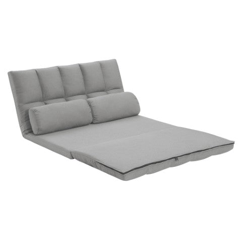 Homeroots 45" Gray Futon Sofa Bed With Toss Pillows - Modern Convertible Sleeper Loveseat For Stylish Spaces   526457