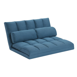 Homeroots 45" Blue Futon Convertible Sleeper Loveseat And Toss Pillows   526458