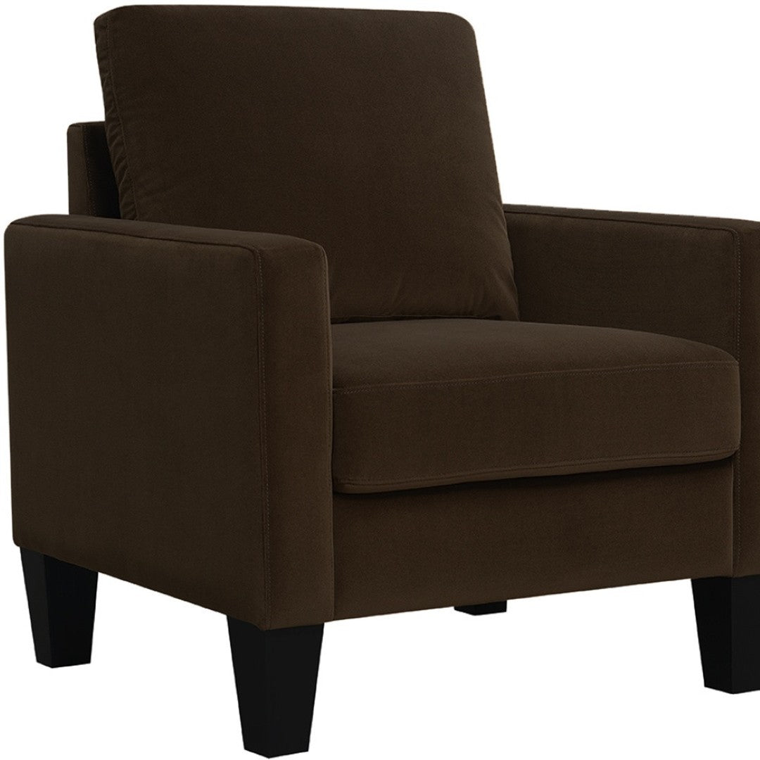 HomeRoots 32" Mid-Century Modern Dark Brown & Black Upholstered Arm Chair - Thumbnail 2