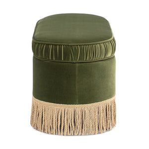 English Elm Jennifer Taylor Home - Serena 38" Oval Storage Bench Ottoman with Velvet Ruched Trim and Fringe Tassels, Spacious Seat Olive Green B2719P238474