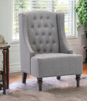 Homeroots 25" Gray And Black Upholstered Wingback Accent Chair   526469