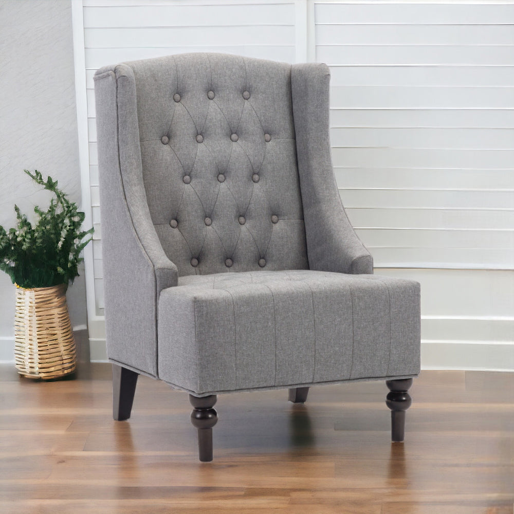 Homeroots 25" Gray And Black Upholstered Wingback Accent Chair   526469