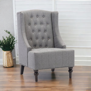 Homeroots 25" Gray And Black Upholstered Wingback Accent Chair   526469