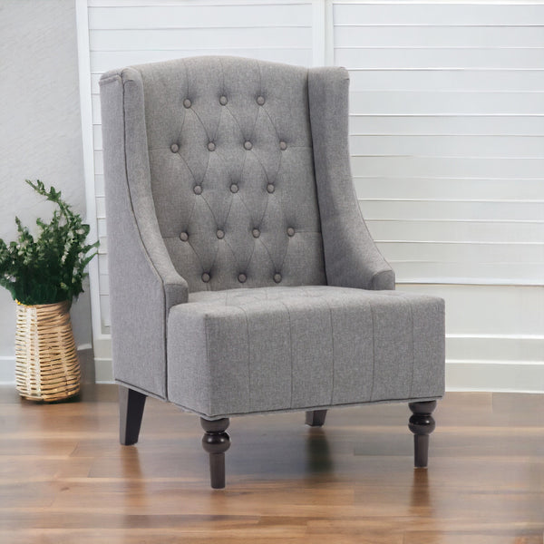 Homeroots 25" Gray And Black Upholstered Wingback Accent Chair   526469