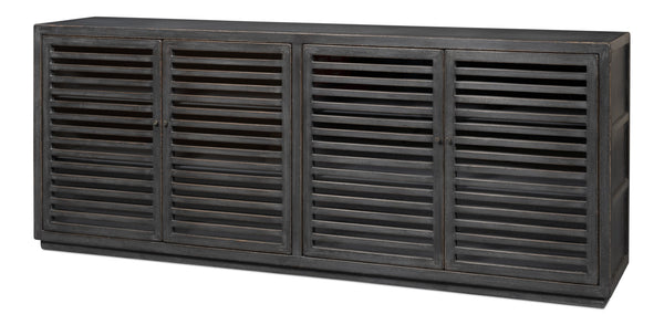 Sarreid St Lucia Sideboard With Solid Sides – Reclaimed Pine & Matte Black Finish, 4 Fixed Shelves For Style Black  52647