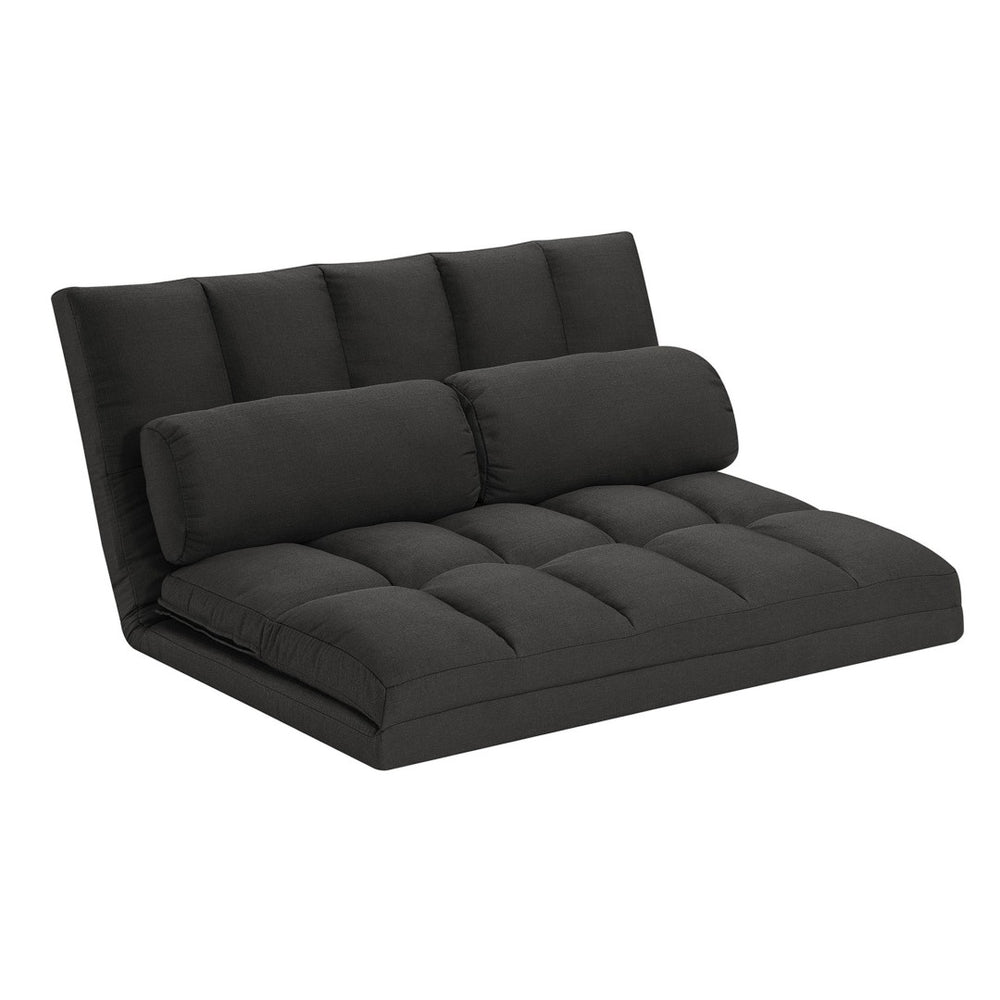 HomeRoots 45" Gray Futon Convertible Loveseat with Pillows - Stylish Space-Saving Sleeper for Modern Living 526470