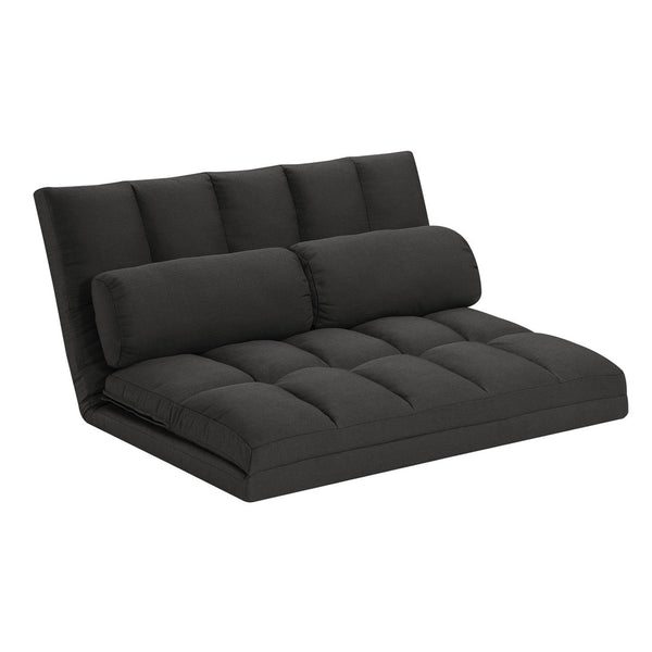 HomeRoots 45" Gray Futon Convertible Loveseat with Pillows - Stylish Space-Saving Sleeper for Modern Living 526470