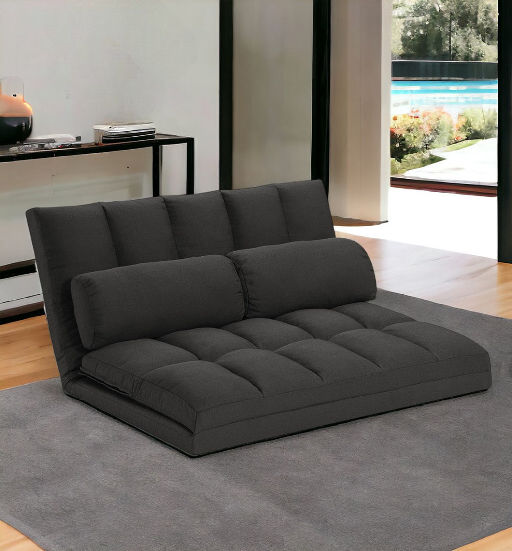 HomeRoots 45" Gray Futon Convertible Loveseat with Pillows - Stylish Space-Saving Sleeper for Modern Living 526470
