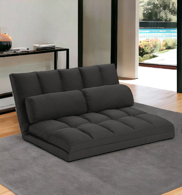 HomeRoots 45" Gray Futon Convertible Loveseat with Pillows - Stylish Space-Saving Sleeper for Modern Living 526470