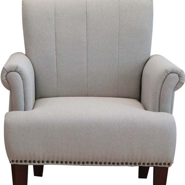Homeroots 30" Light Gray And Brown Upholstered Arm Chair   526471
