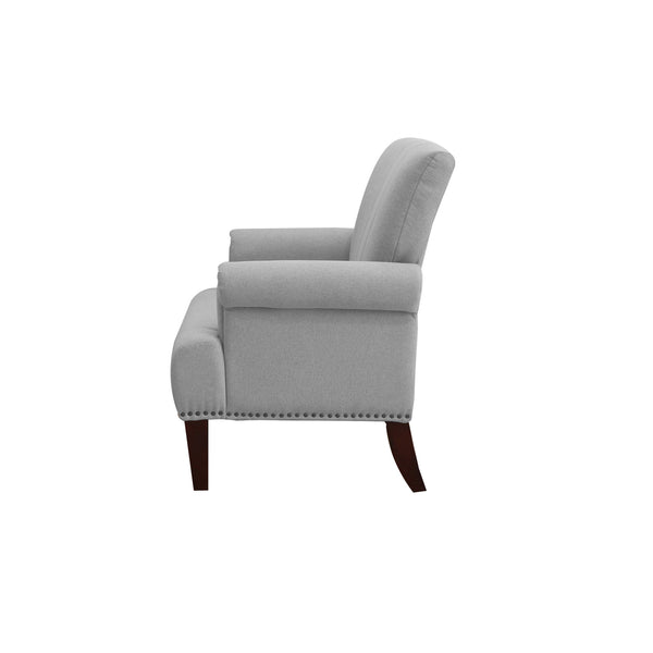 Homeroots 30" Light Gray And Brown Upholstered Arm Chair   526472
