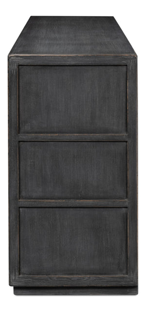 Sarreid St Lucia Sideboard With Solid Sides – Reclaimed Pine & Matte Black Finish, 4 Fixed Shelves For Style Black  52647