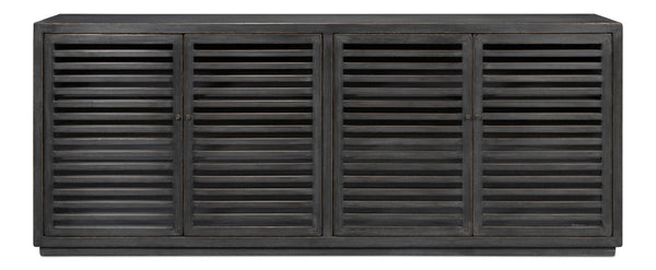 Sarreid St Lucia Sideboard With Solid Sides – Reclaimed Pine & Matte Black Finish, 4 Fixed Shelves For Style Black  52647