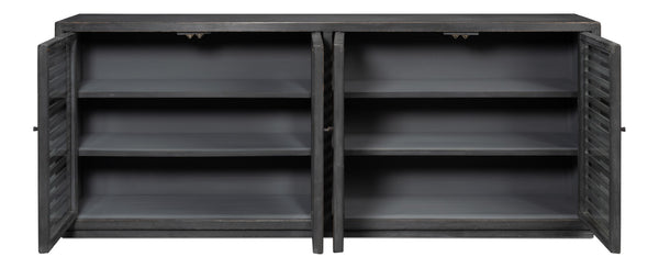 Sarreid St Lucia Sideboard With Solid Sides – Reclaimed Pine & Matte Black Finish, 4 Fixed Shelves For Style Black  52647