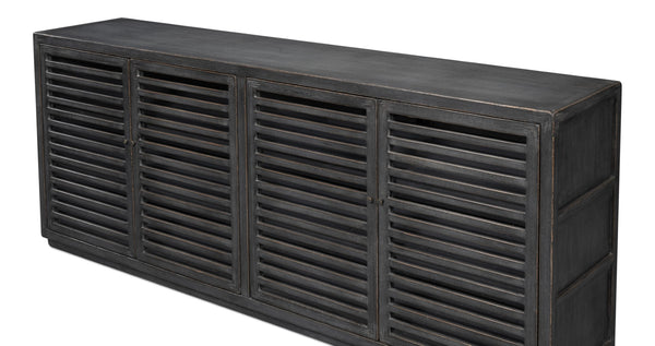 Sarreid St Lucia Sideboard With Solid Sides – Reclaimed Pine & Matte Black Finish, 4 Fixed Shelves For Style Black  52647
