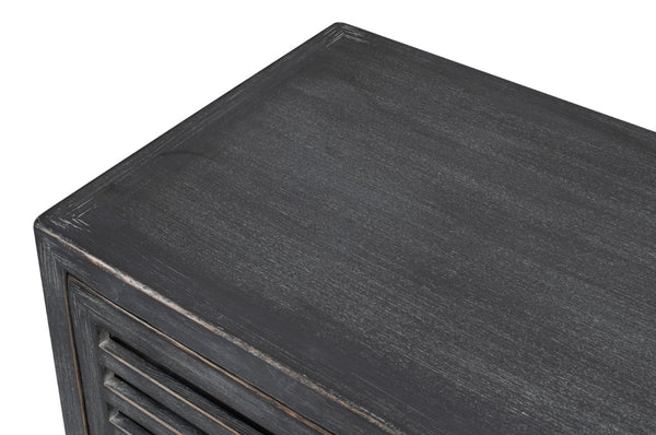 Sarreid St Lucia Sideboard With Solid Sides – Reclaimed Pine & Matte Black Finish, 4 Fixed Shelves For Style Black  52647