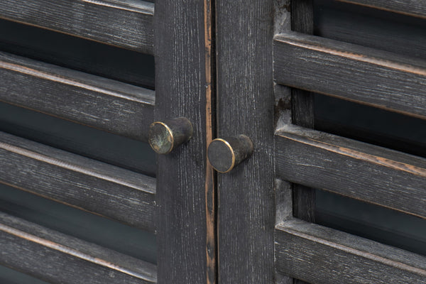 Sarreid St Lucia Sideboard With Solid Sides – Reclaimed Pine & Matte Black Finish, 4 Fixed Shelves For Style Black  52647