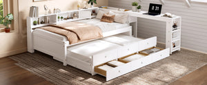 English Elm Twin Daybed Pine Frame with Trundle Desk Hutch Shelves and Storage for Kids Rooms White W1580S00458
