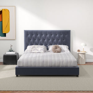 English Elm Ashcroft Furniture - Donald Mid Century Modern Grey Velvet Queen Platform Bed With Tall Tufted Headboard For Luxury Sleep B183S00062