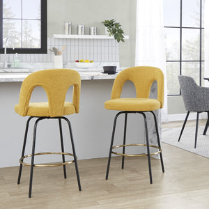 English Elm Fixed-height Swivel Counterstools with White Upholstery Gold Footrest Set of 2 Yellow B202S01785