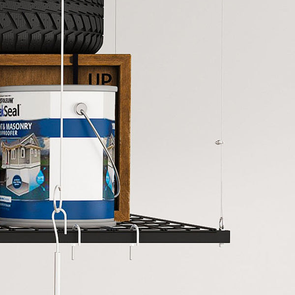 English Elm Overhead Garage Ceiling Rack All Steel Crank Down Platform 250 Lb Locking Hoist W2700P346225
